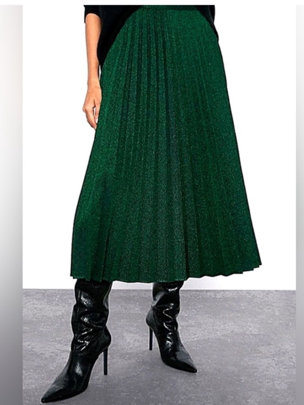Zara metallic thread pleaded midi skirt